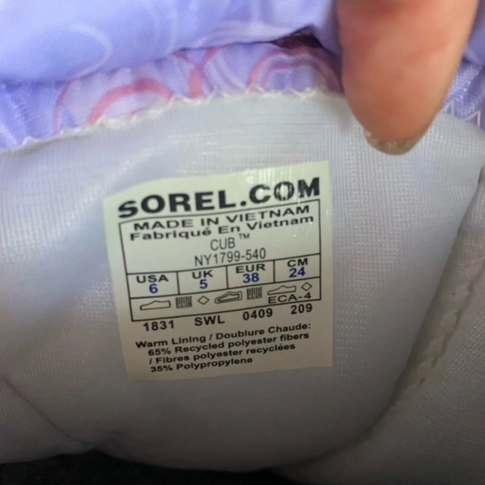 Sorel Cub Bear Winter Waterproof Snow Boots Purple Blue Grey Size 6